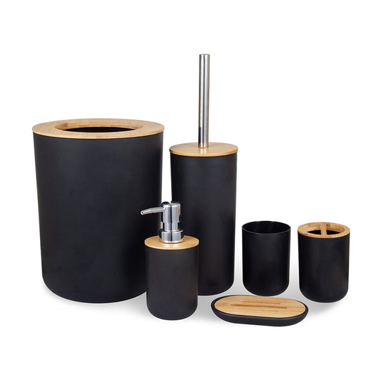 6pc Bamboo Bathroom Accessories Set