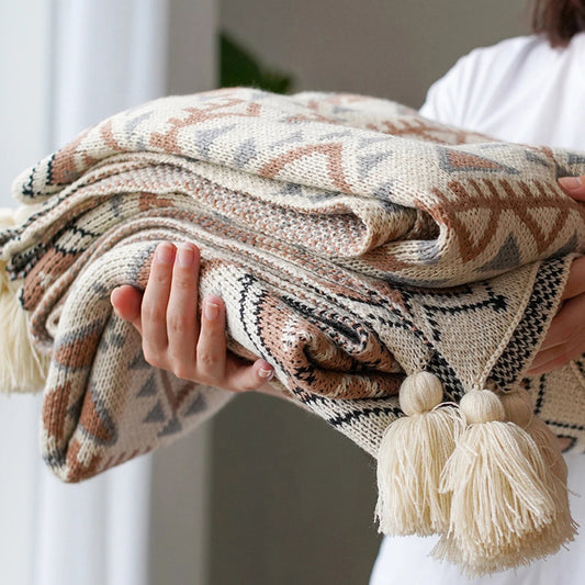 Boho Design Woven Blanket with Tassels