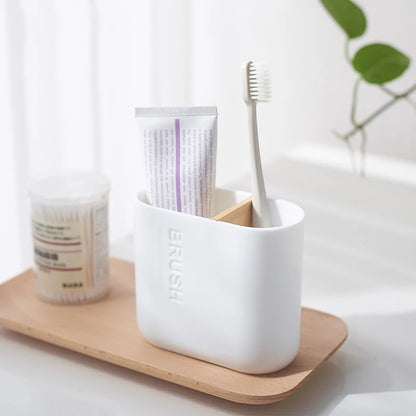 White/Bamboo Bathroom Accessories Set